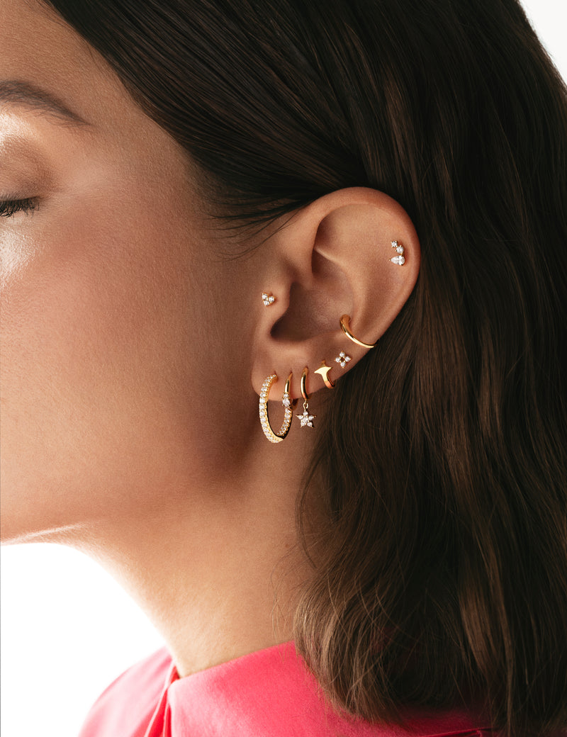Pendiente Suelto Ear Cuff Gota Plata Baño Oro