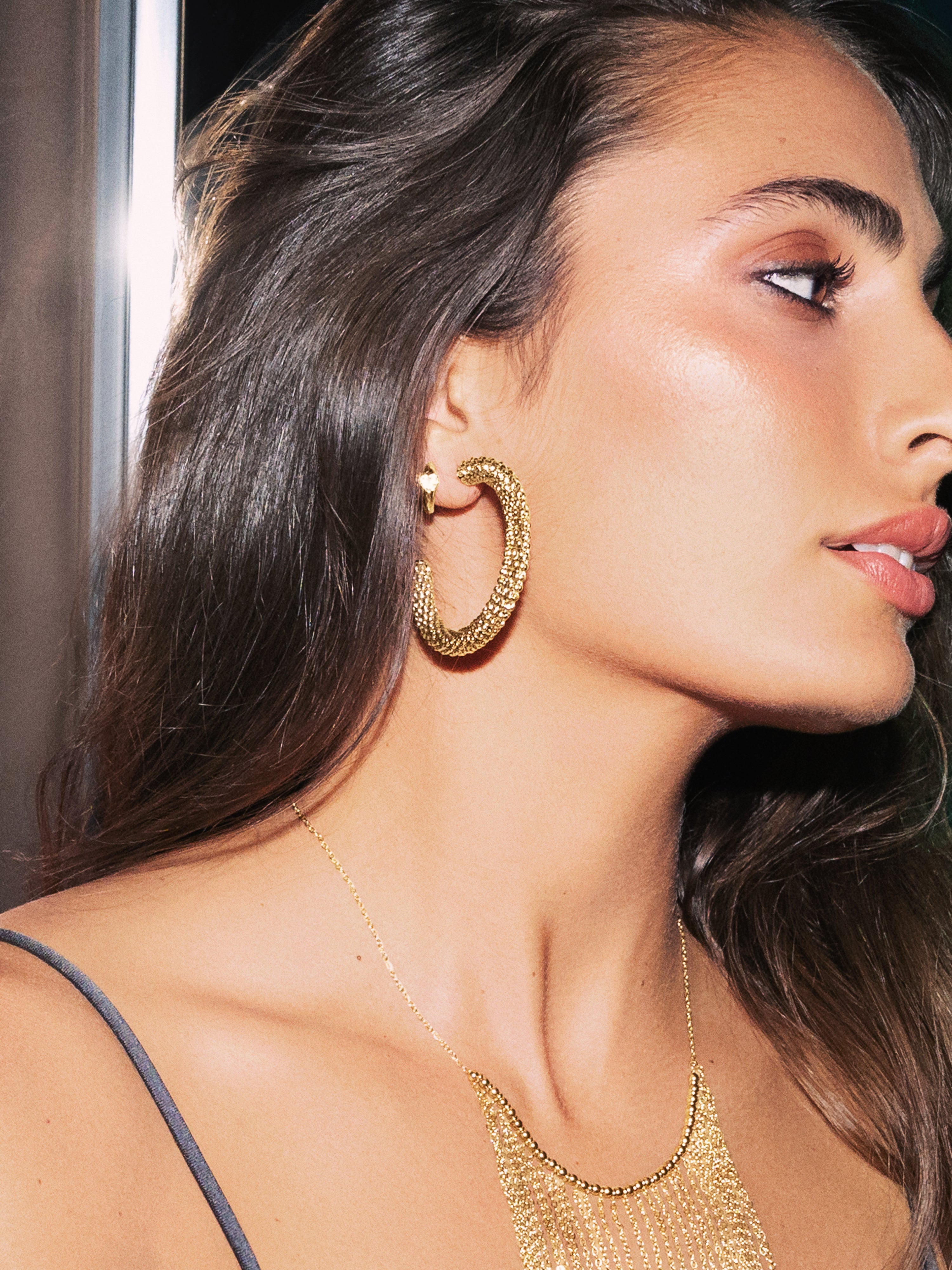 Disco Hoop Stainless Steel Gold Earrings 