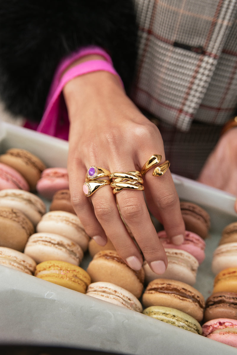 Double-Cross-Ring aus Stahl mit 18-karätiger Goldbeschichtung