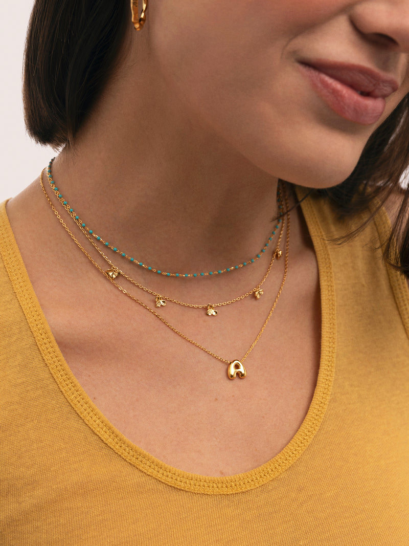 Collar Dots Turquoise Enamel Plata Baño Oro