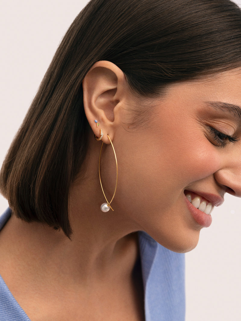 Pendientes Arch Bean Pearl Acero Baño Oro