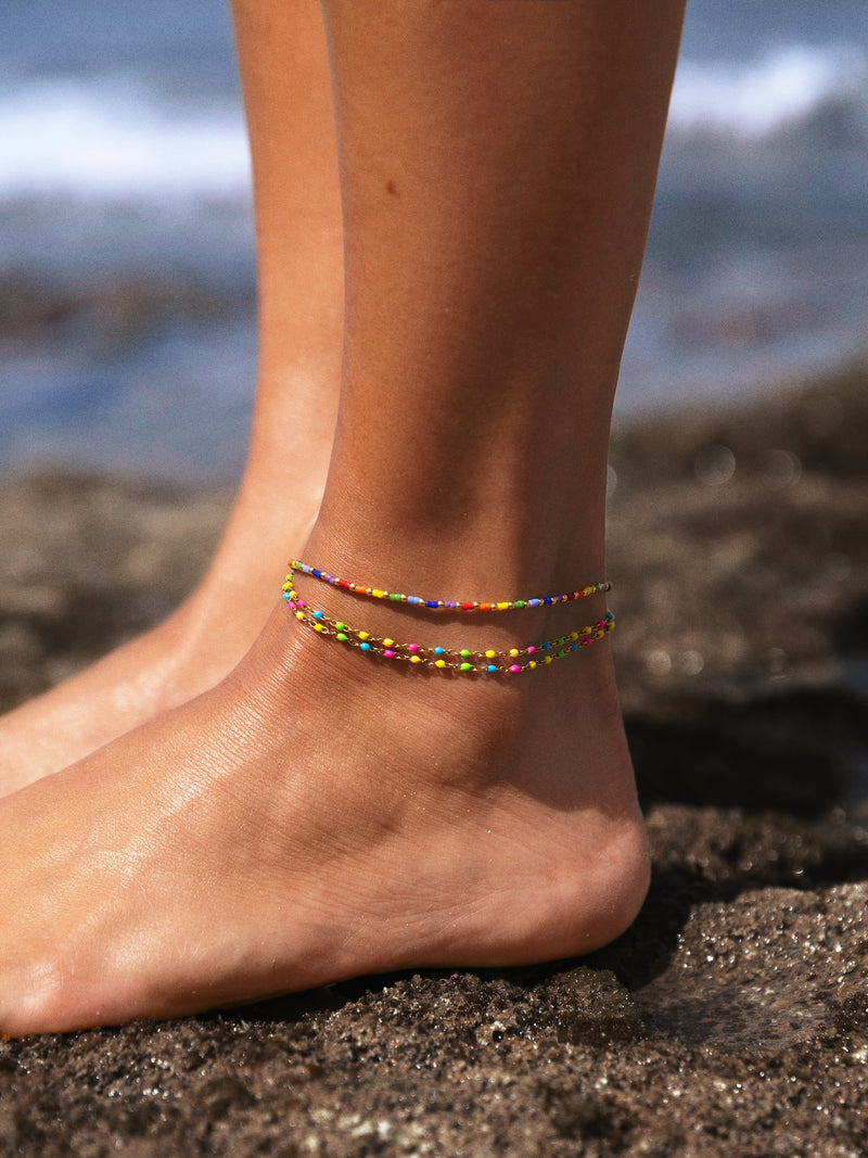 Tobillera Rainbow Acero Baño Oro