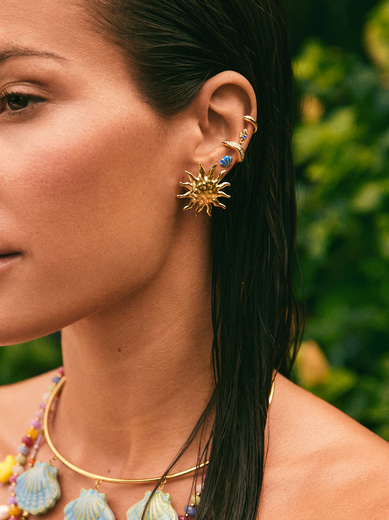 Pendiente Suelto Ear Cuff Gota Plata Baño Oro