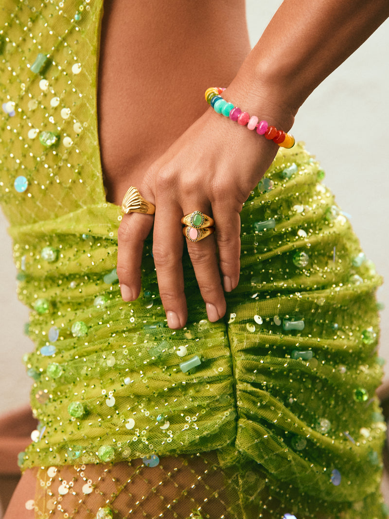 Anillo Amanda Verde Baño Oro