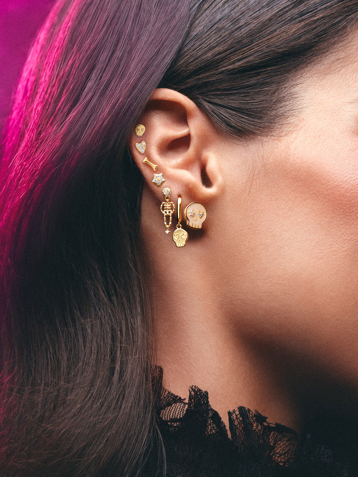 Mini Bone Gold-Plated Silver Single Earring - vista 4