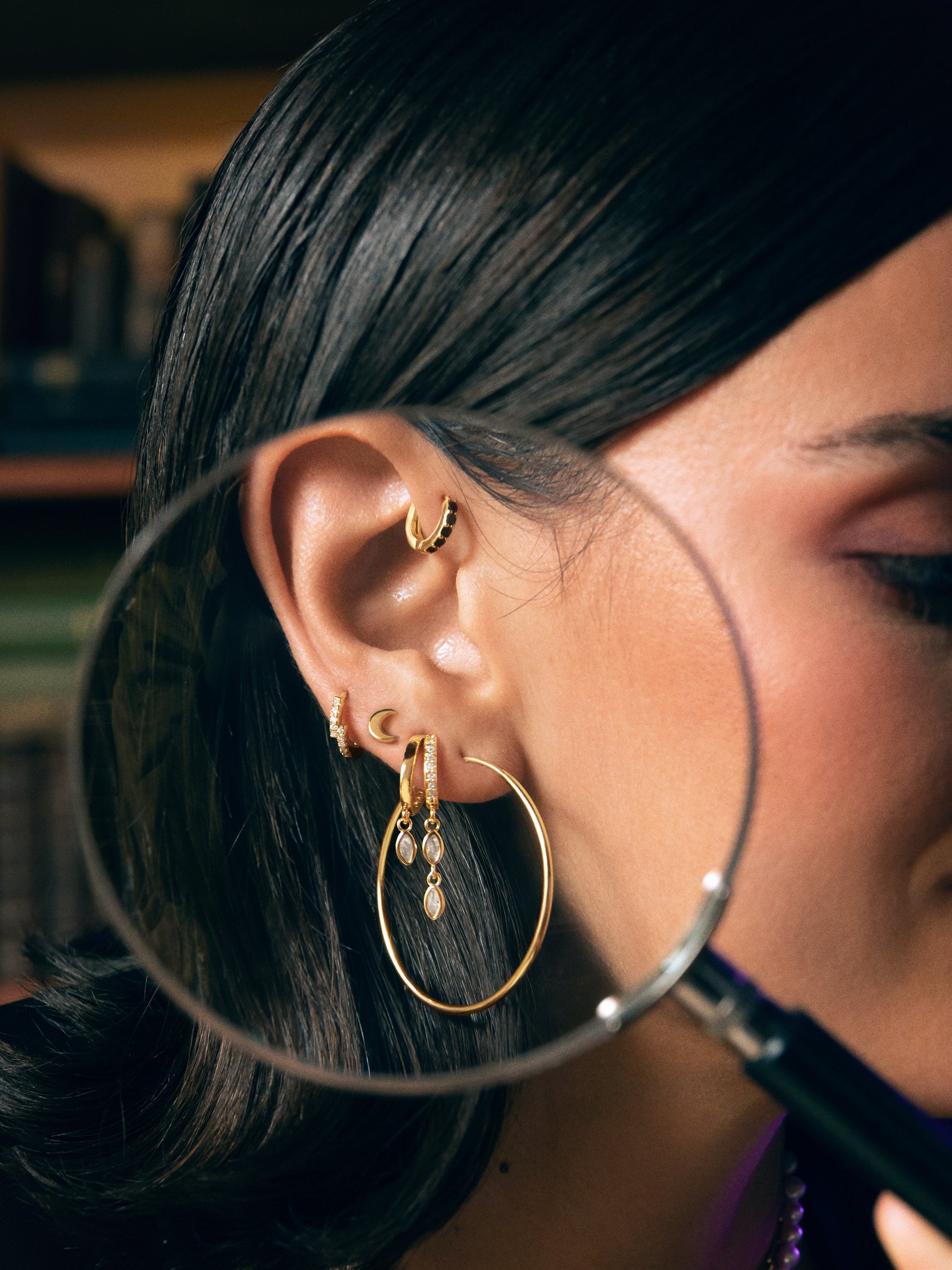Cleo M Black Gold Hoop Single Earring