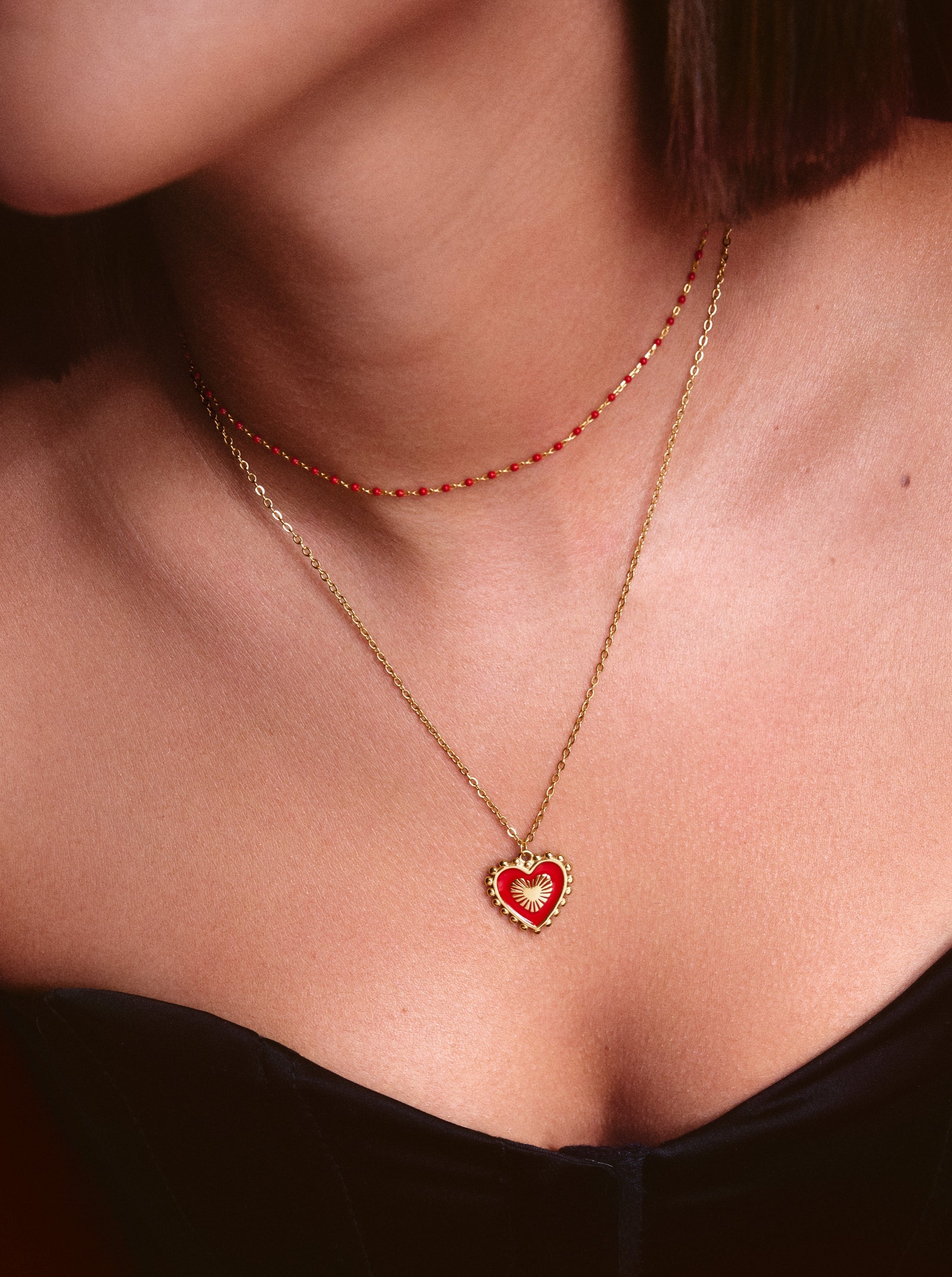 Collar Heart Reversed Enamel Acero Baño Oro
