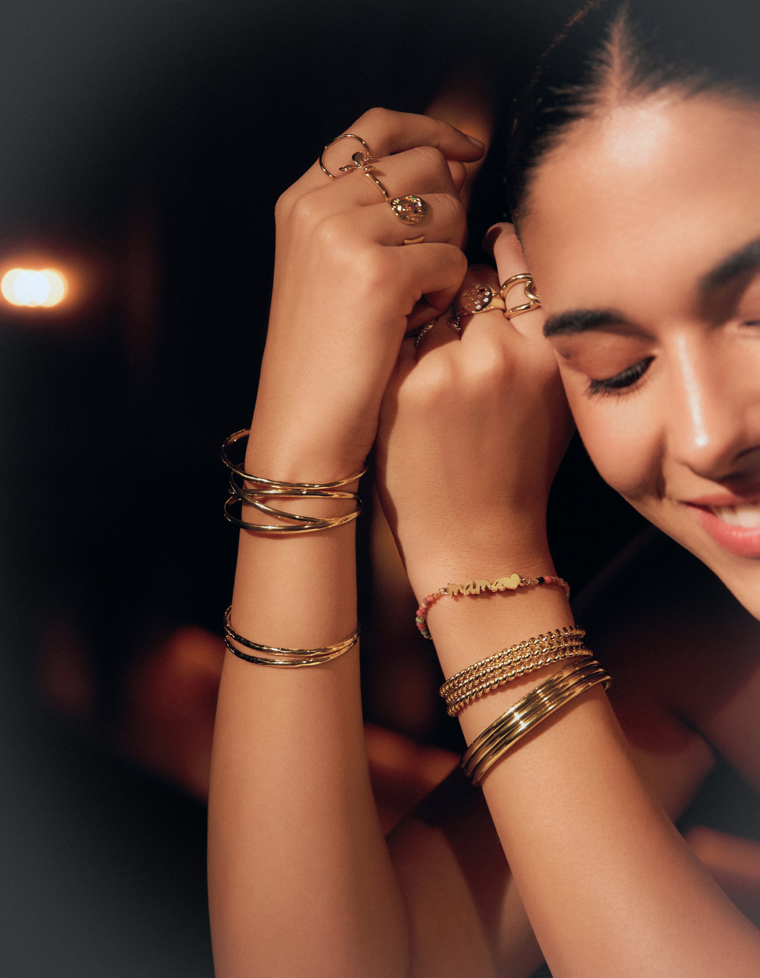 Brazalete Maxi Line Acero Baño Oro