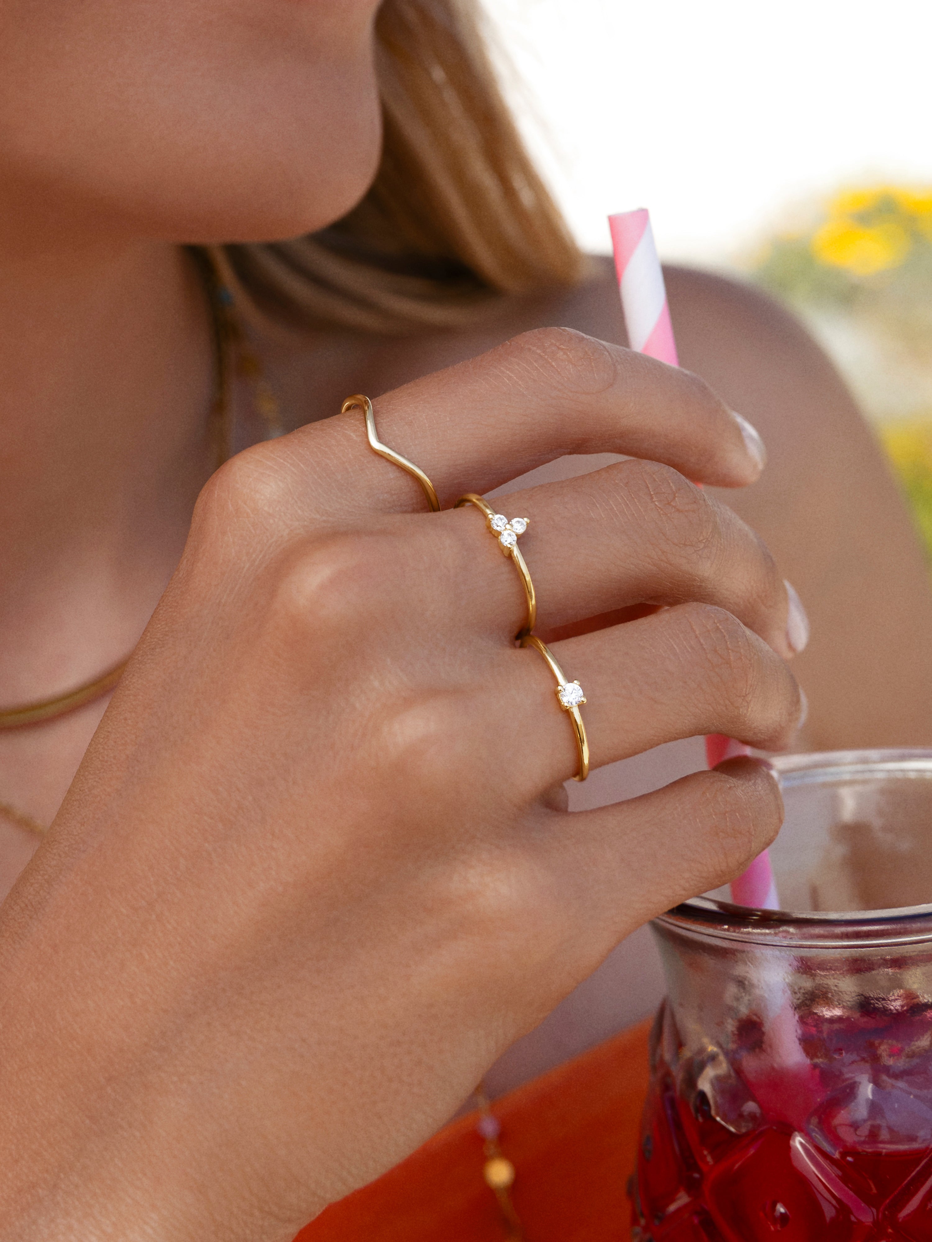 Anillo Trebol Plata Baño Oro