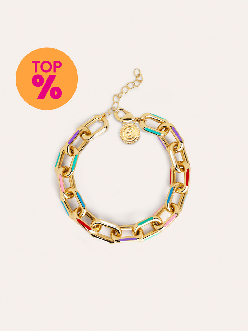 Pulsera Link Rainbow Enamel Acero Baño Oro