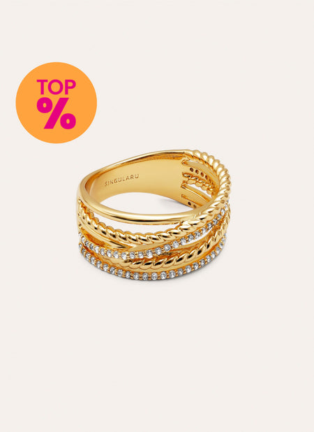 Anillo Triple Cross Spark Baño Oro