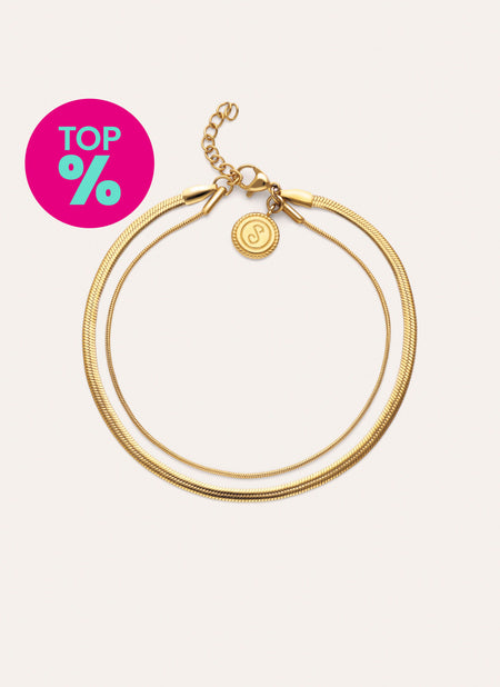 Tobillera Doble Lisse Tail Acero Baño Oro