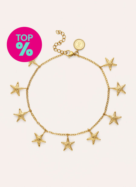 Tobillera Estrellas del Mar Acero Baño Oro