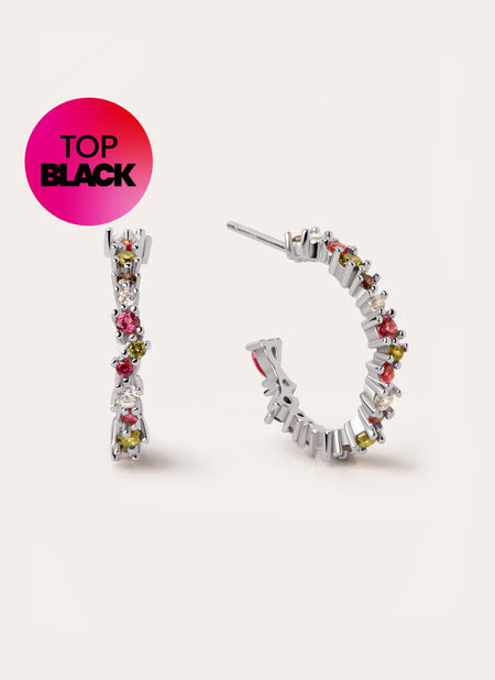 Estellar Colors Silver Hoop Earrings