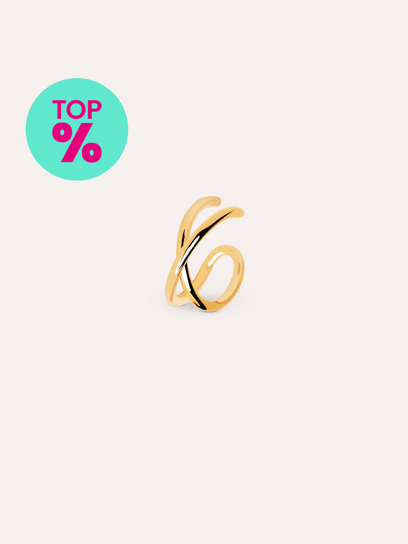 Pendiente Suelto Ear Cuff Cross Plata Baño Oro
