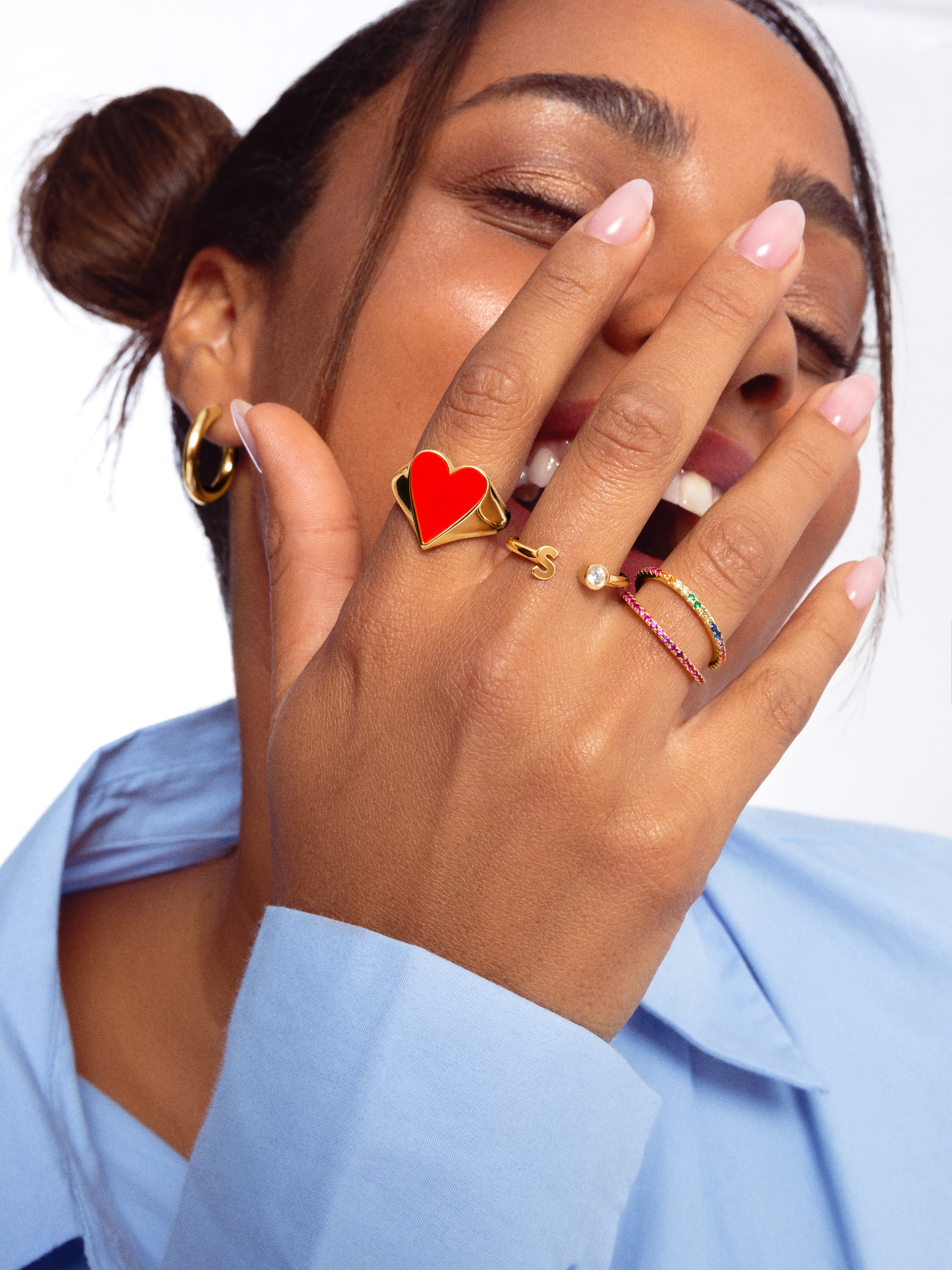 Anillo Lovely Heart Red Enamel Baño Oro