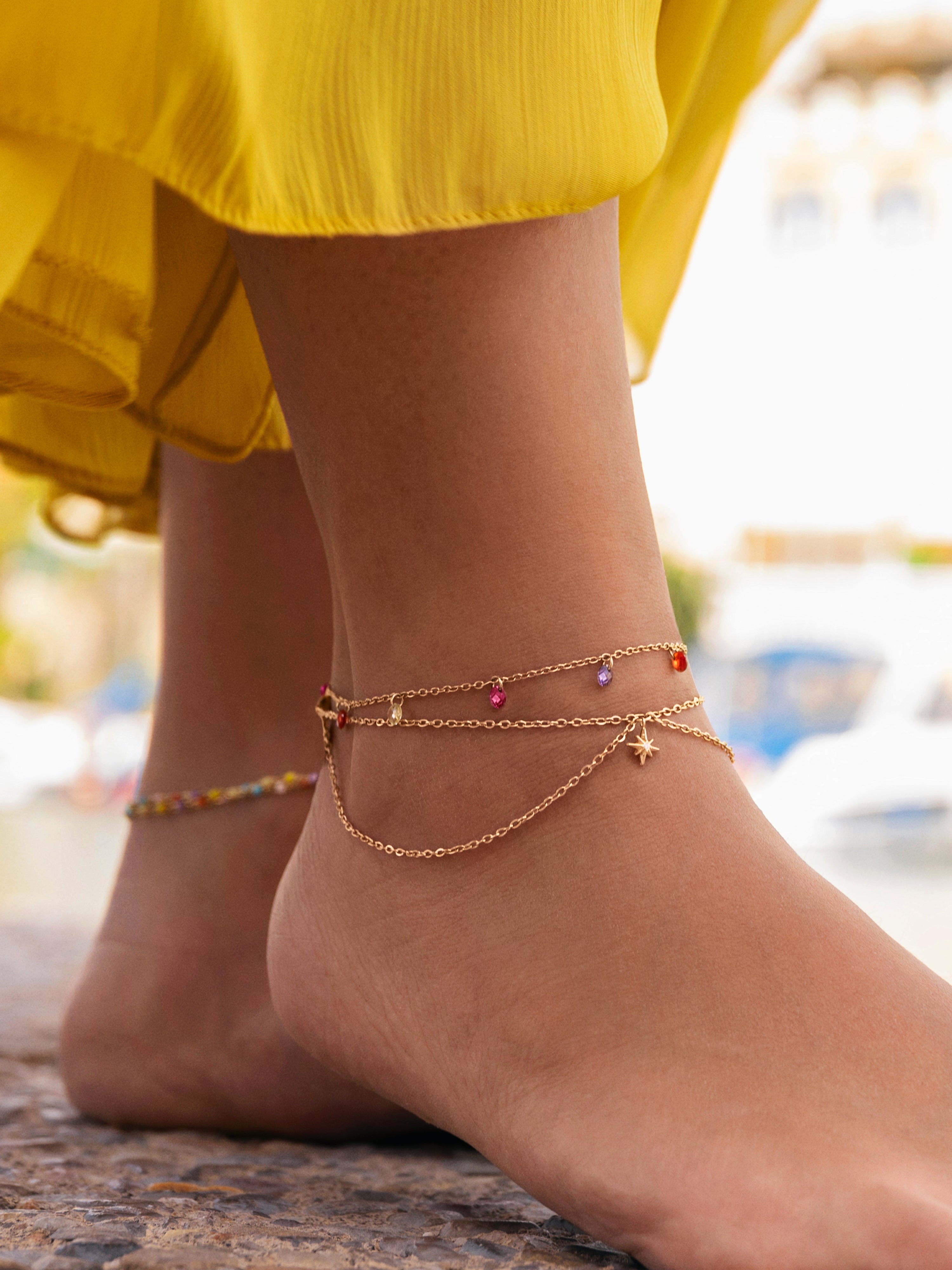 Color Bits Stainless Steel Gold Anklet