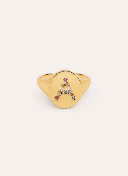 Singnet Letter Colors Personalized Gold Ring