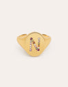 Anillo Personalizado Signet Letter Colors Baño Oro