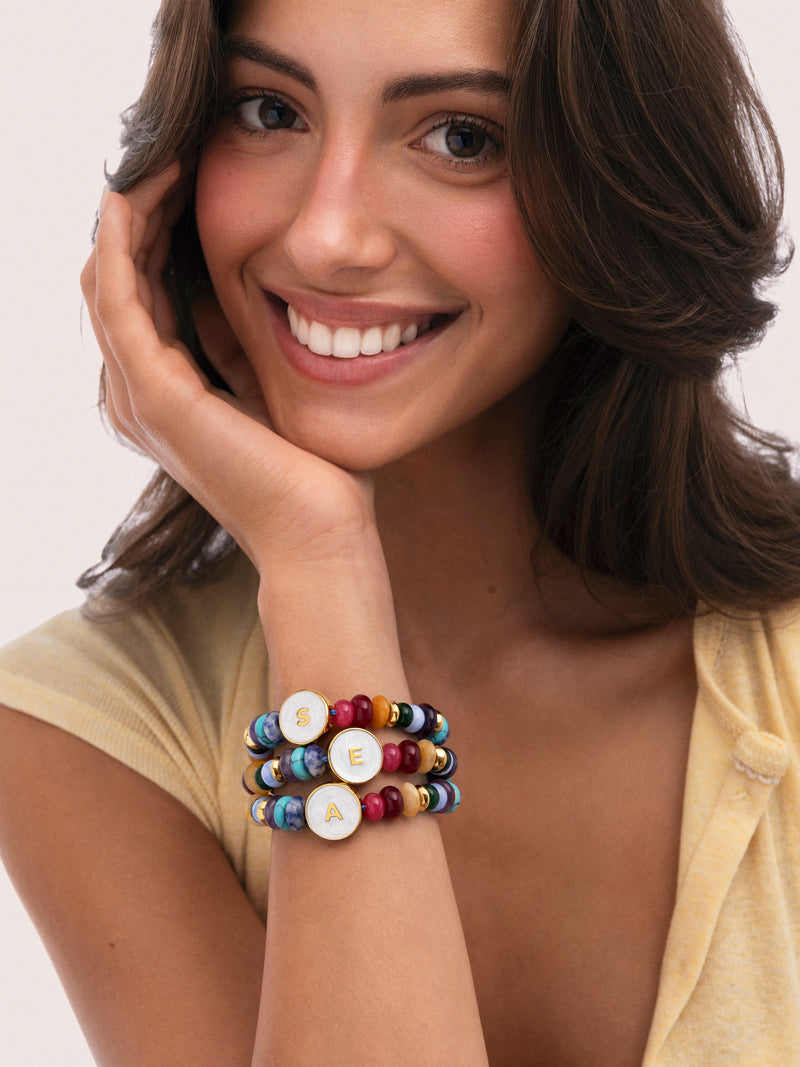 Personalized Bracelet Letter Mother of Pearl Gold-Plated Steel
