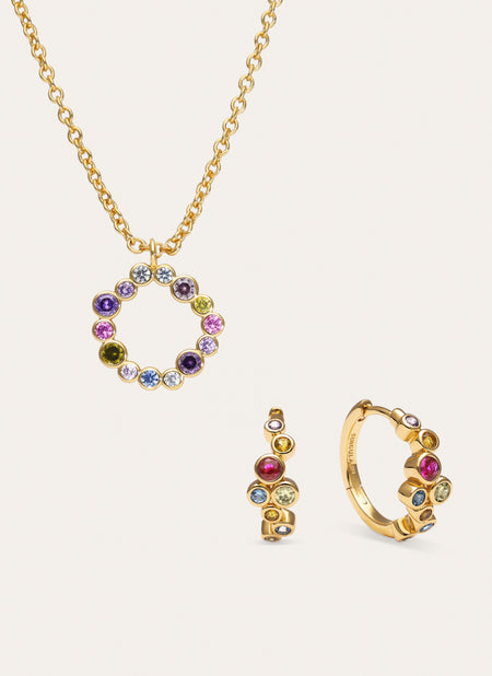 Geschenkset Halskette Bubbles und Creolen-Ohrringe Rainbow mit Goldbeschichtung