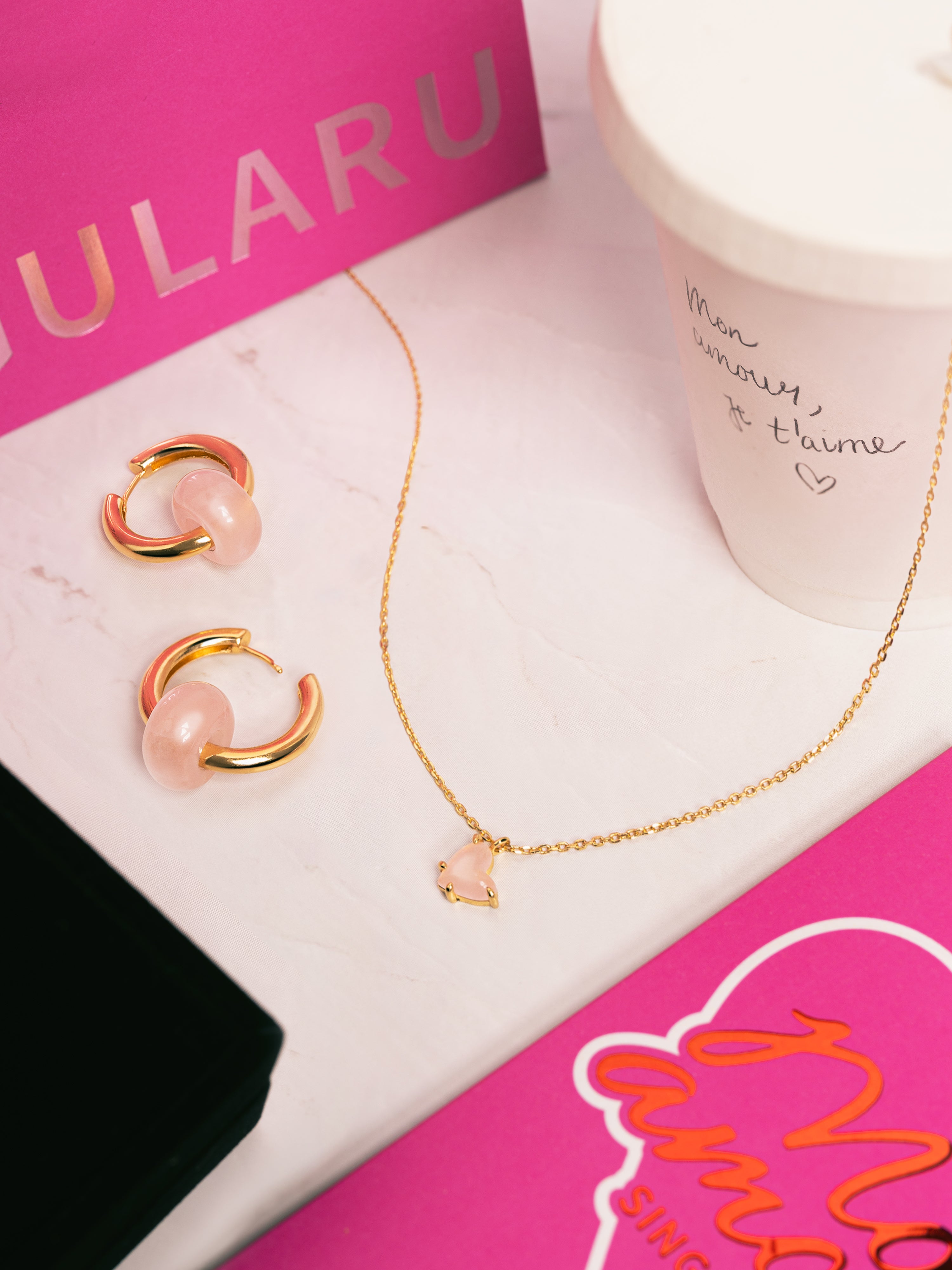 Collar Adorable Heart Pink Baño Oro