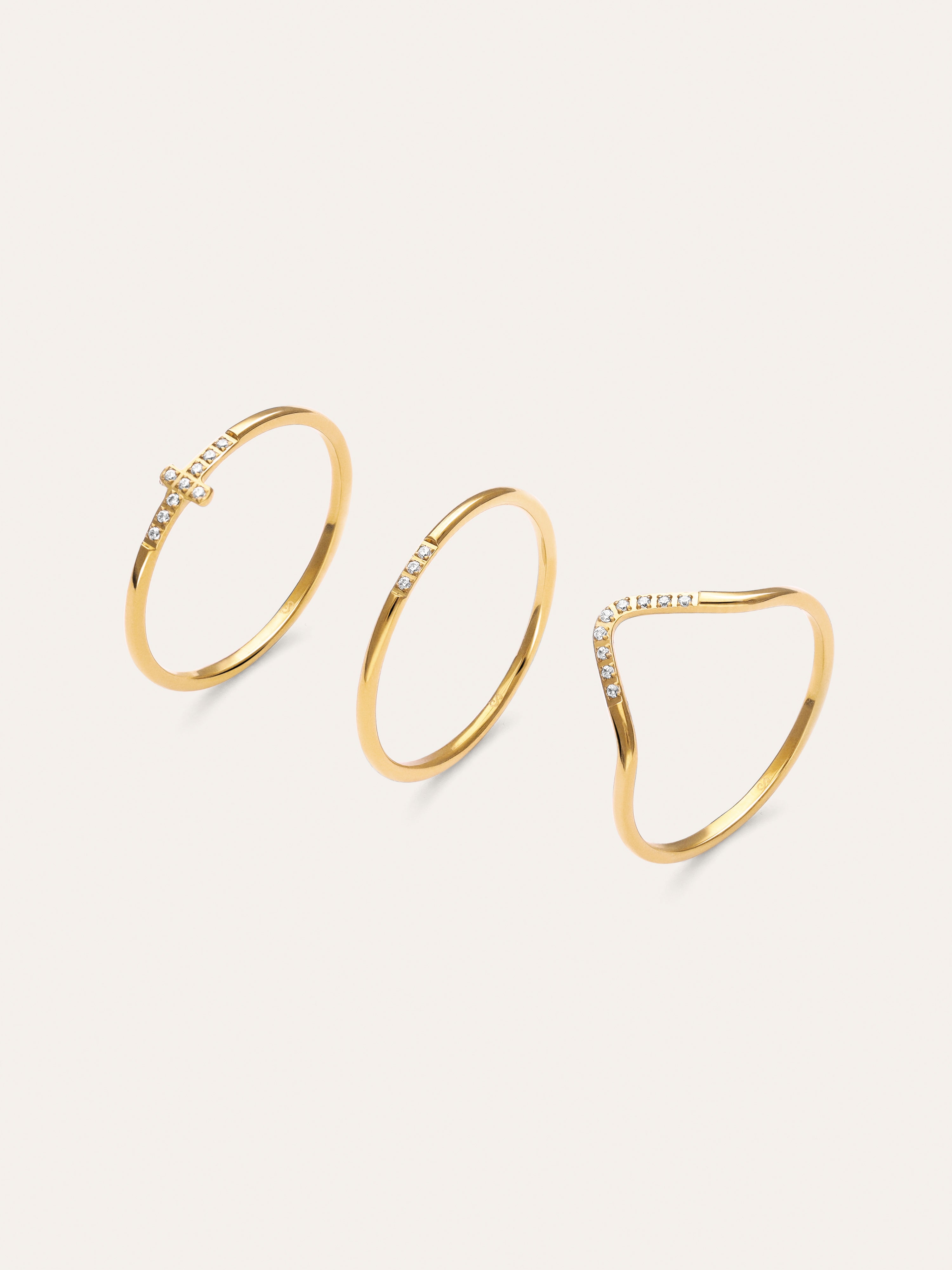 Pack 3 Anillos Sparks Acero Baño Oro