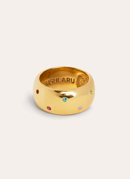 Curve Rainbow Steel Gold-Plated Ring
