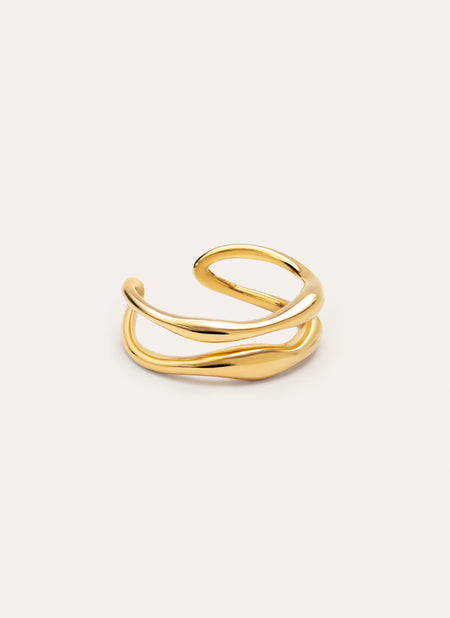 Anillo Doble Aire Acero Baño Oro