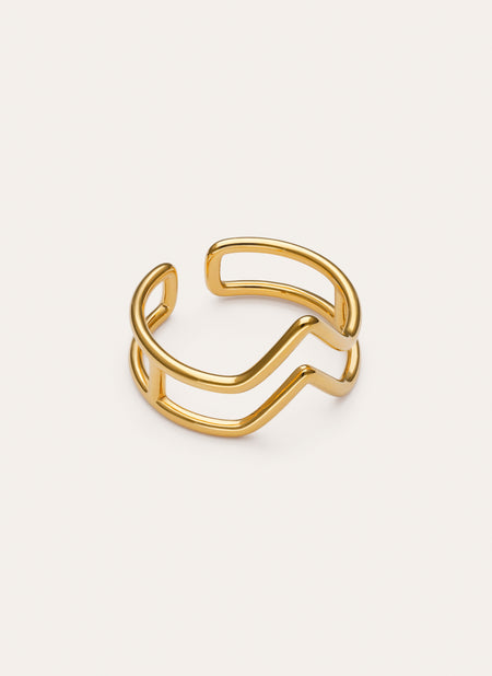 Bague Double Peak Acier Plaqué Or