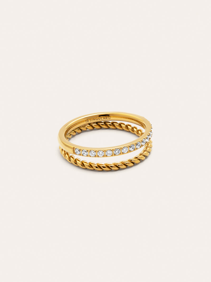 Anillo Doble Tressia Spark Acero Baño Oro