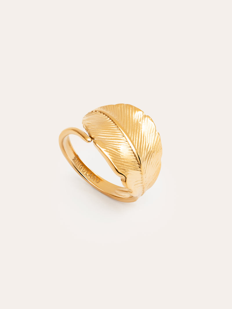 Anillo Hoja Acero Baño Oro