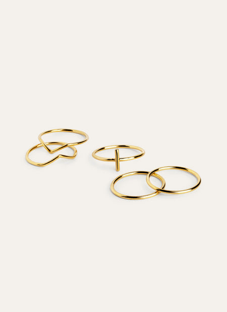 Nefertiti Pack 5 Stainless Steel Gold Rings