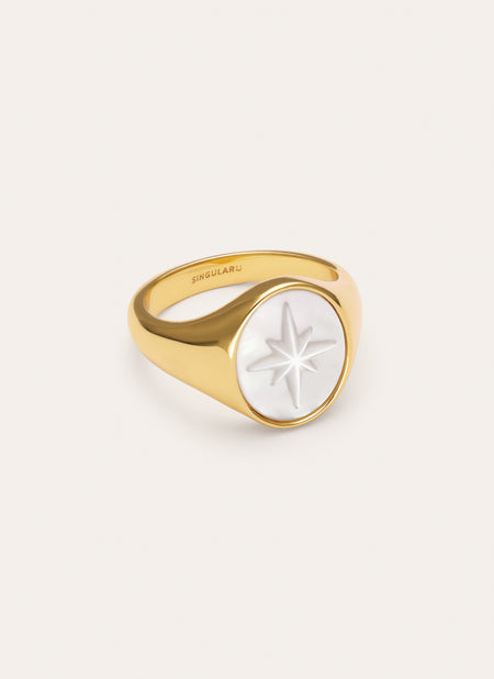 Anillo Rosa de Los Vientos Nácar Baño Oro