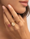 Anillo Personalizado Signet Letter Colors Baño Oro