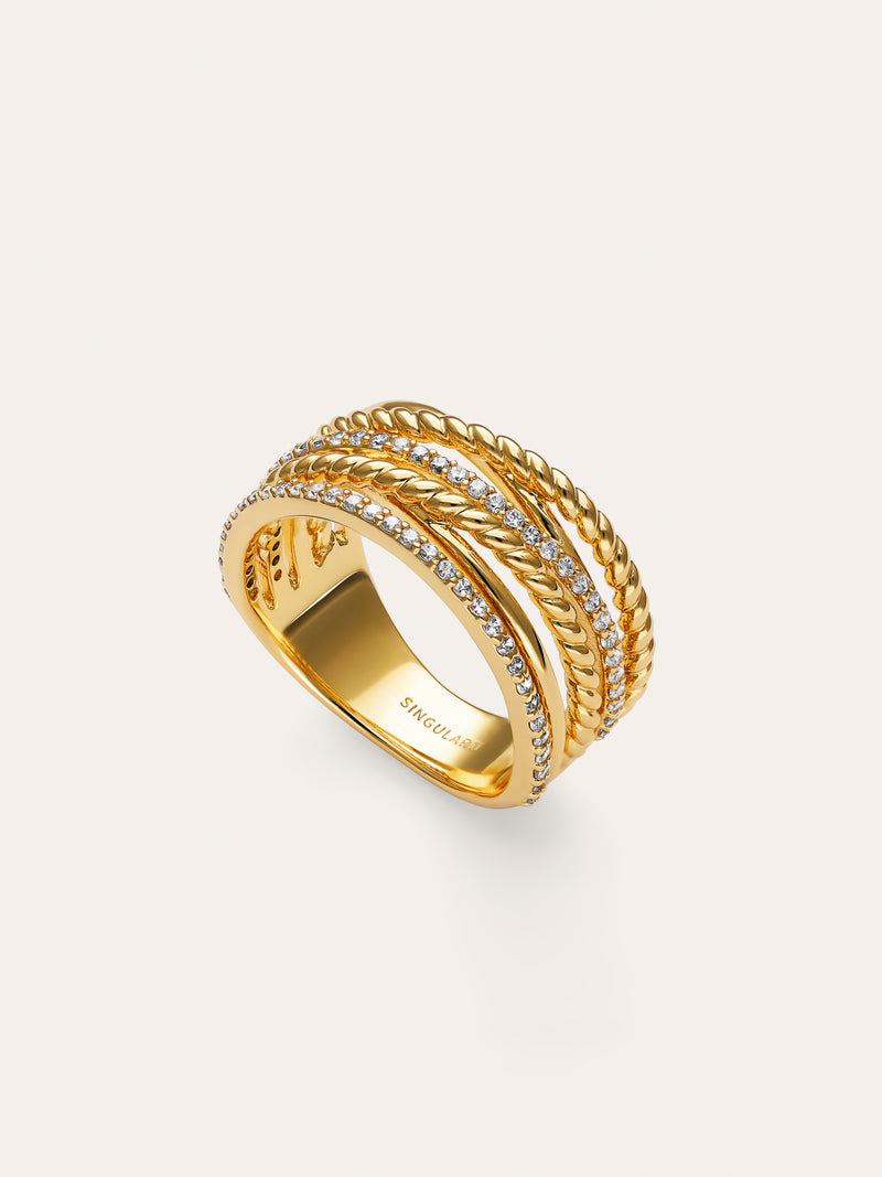 Anillo Triple Cross Spark Baño Oro