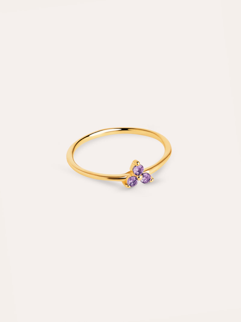 Bague Trèfle Lavande Plaqué Or