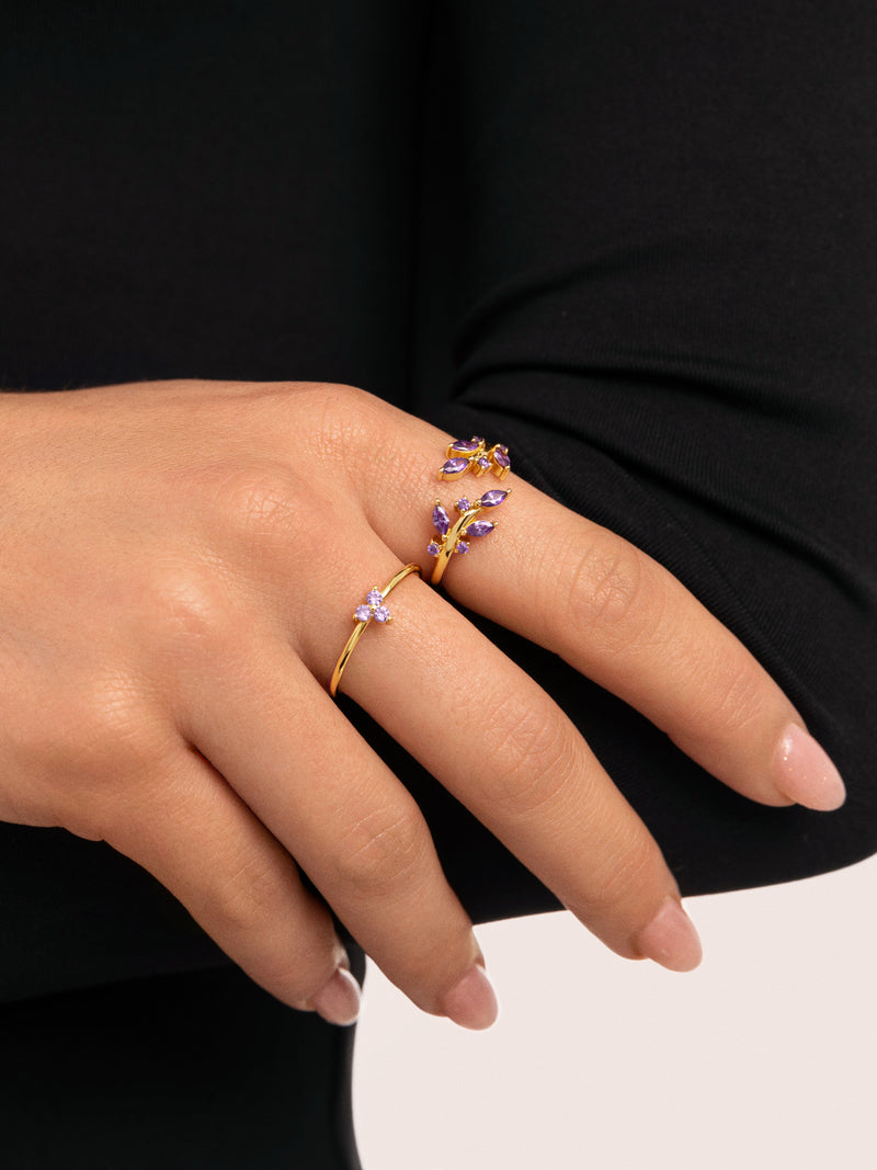 Bague Trèfle Lavande Plaqué Or