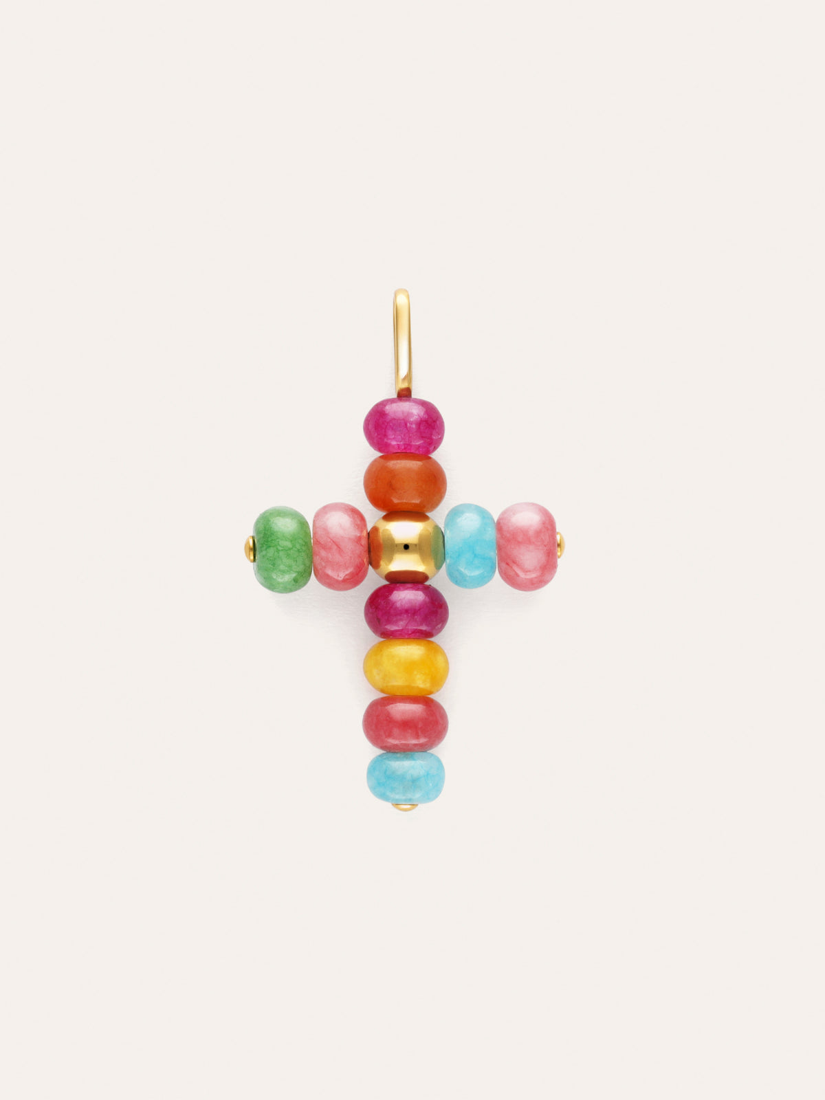 Charm Cruz Color Stones Acero Baño Oro