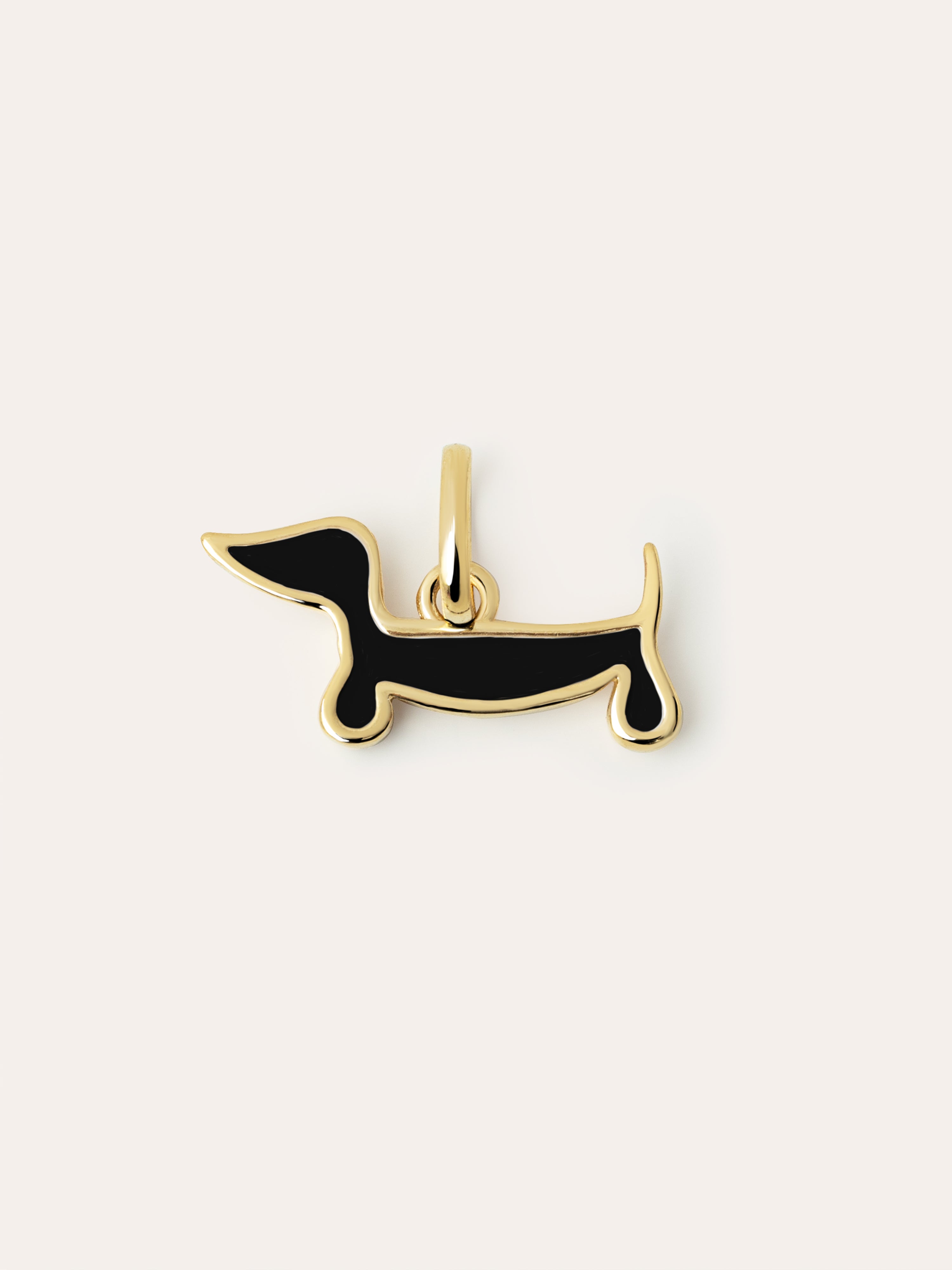 Charm Perro Teckel Enamel Black Baño Oro