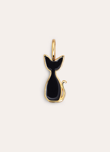 Charm Salem Gato Enamel Black Baño Oro