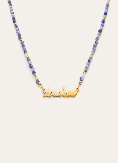 Collar Abuela Heart Cianita Acero Baño Oro
