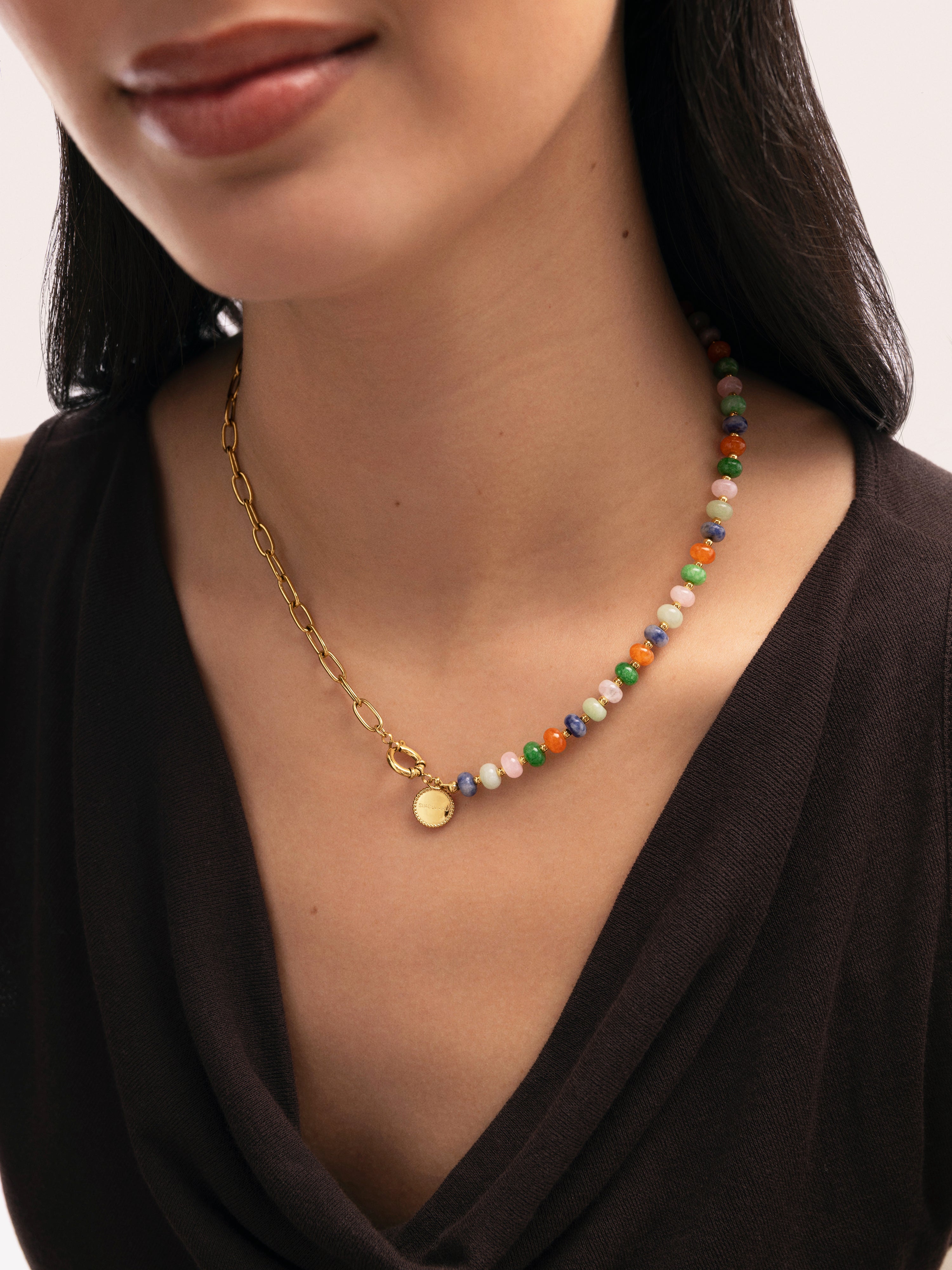 Collar Alpine Chic Stones Acero Baño Oro