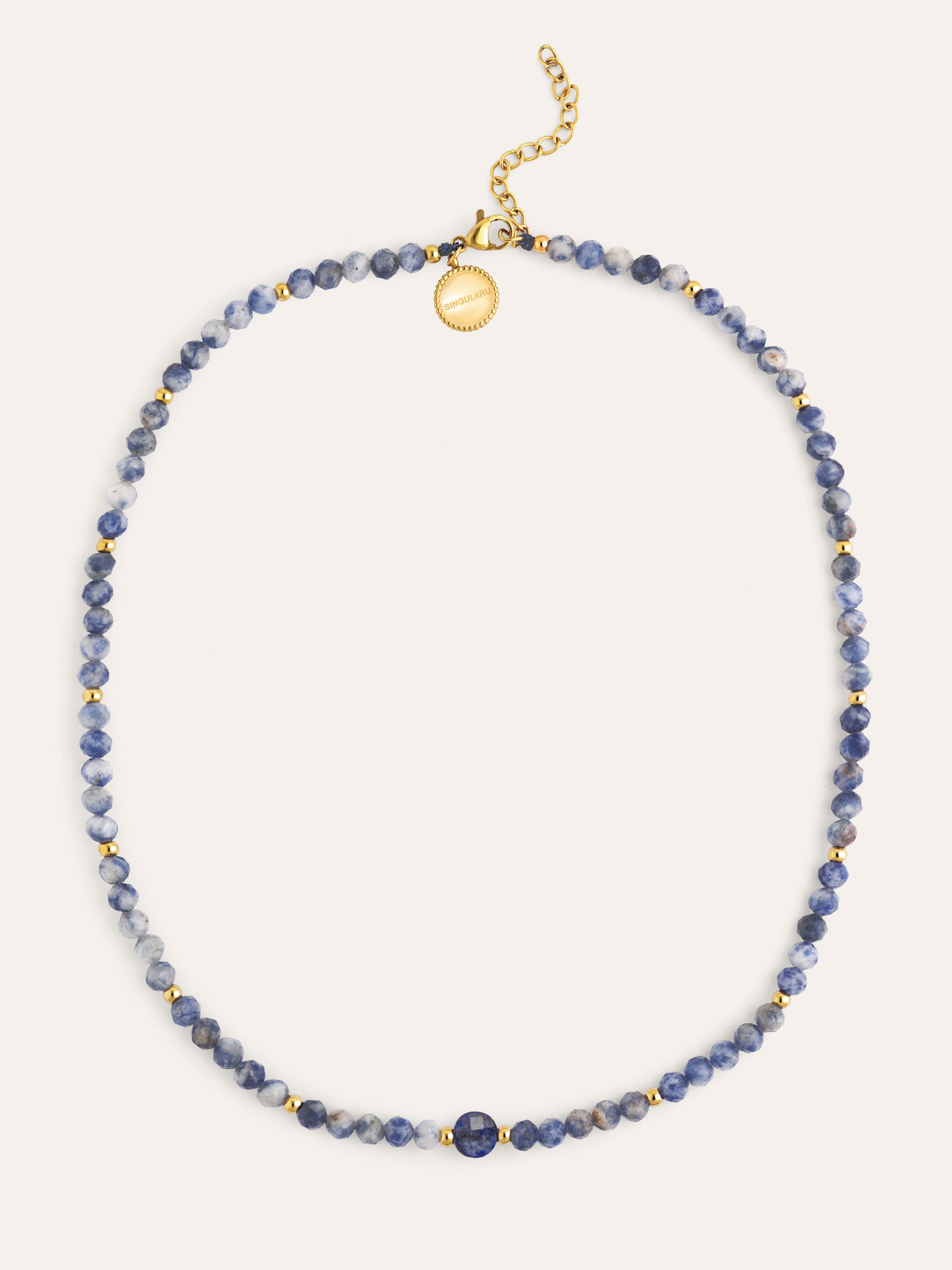 Collar Amulet Cianita Acero Baño Oro
