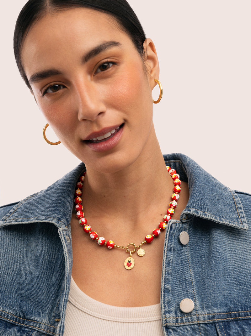 Collar Carmesí Acero Baño Oro