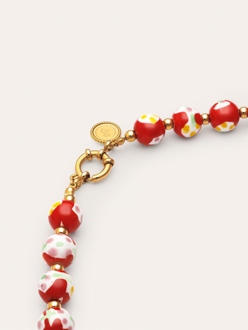 Collar Carmesí Acero Baño Oro