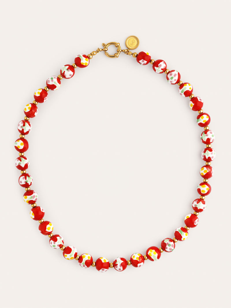 Collar Carmesí Acero Baño Oro