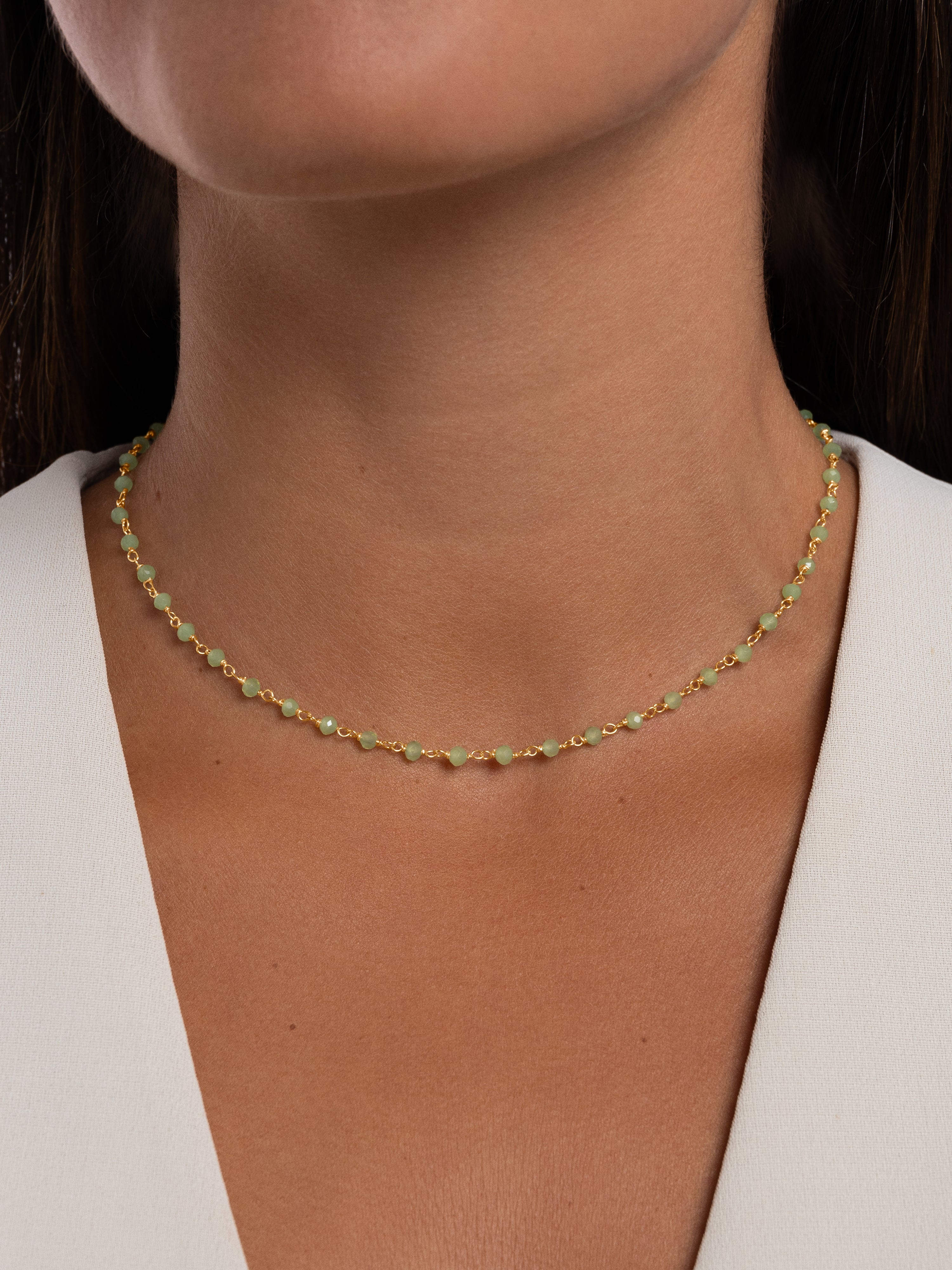 Collar Crystals Jade Plata Baño Oro