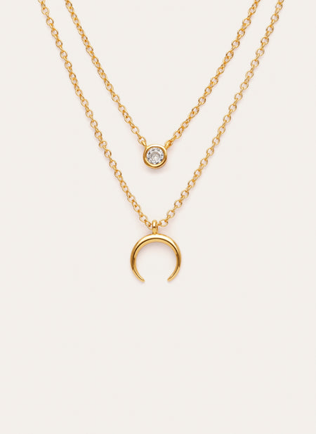 Lot de 2 Colliers Spark + Mini Moonset plaqués or