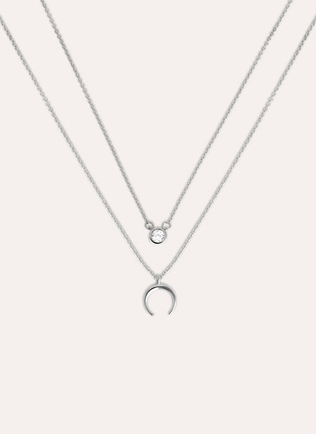 Diamond + Mini Moonset 2 Silver Necklaces Pack